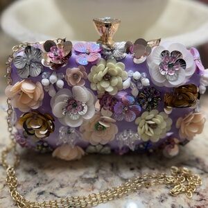Embellished Lavender Floral Minaudière Clutch